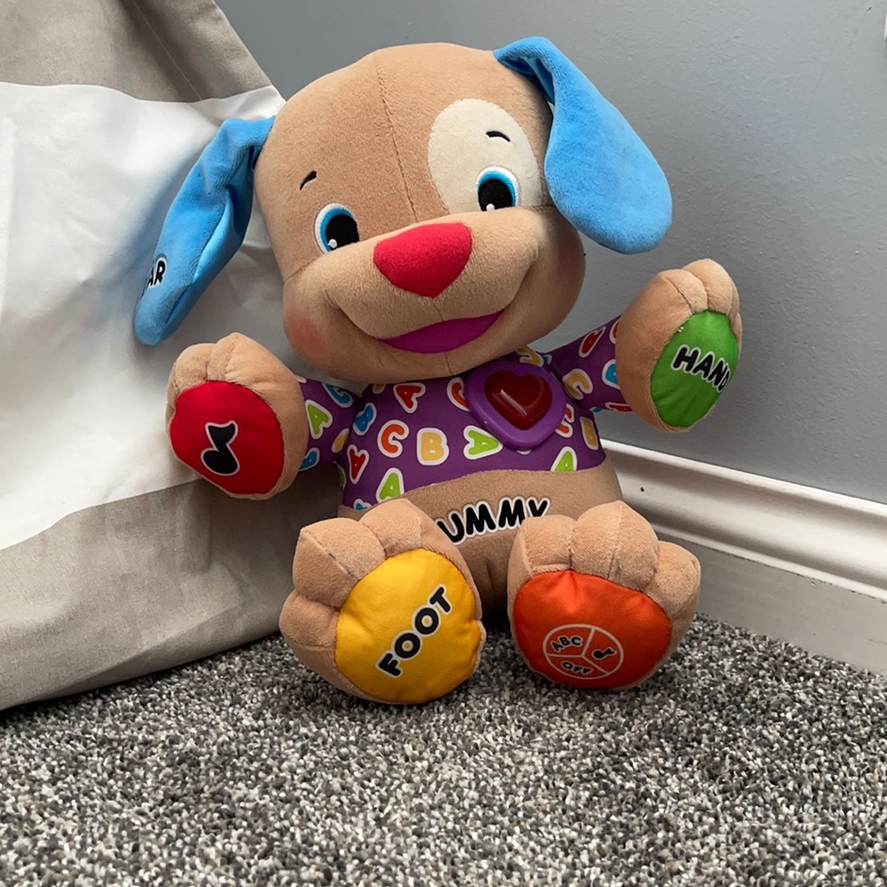 Learning dog, sings and lights up.